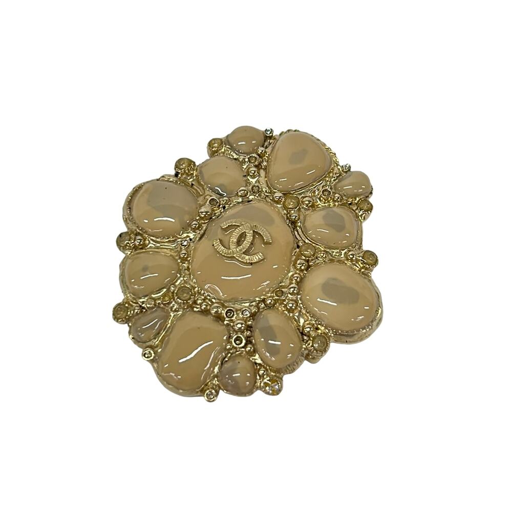 Chanel Brooch Beige Gold Hardware Color Stone Rhinestones